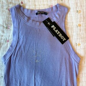 NWT Y2K PLAYBOY Women's Light Purple Sparkly Bedazzled Tank Top
